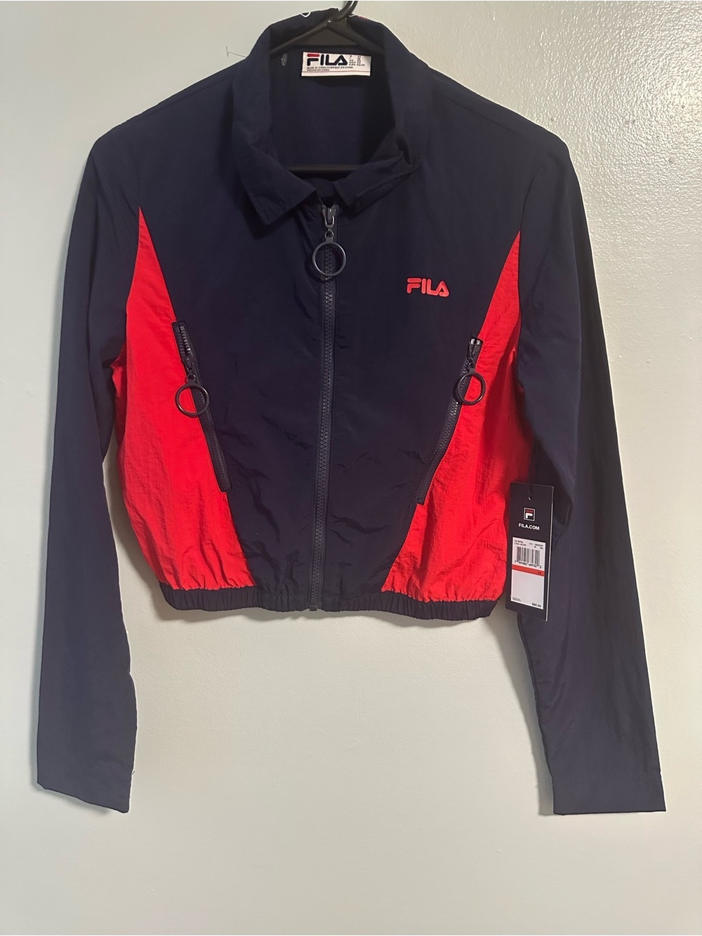 Fila Navy and Red Cropped Bomber Jacket Size XS